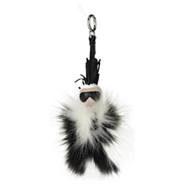 Fendi-Fendi Carl Pompon Carlito Bag Charm Keychain-Black,White