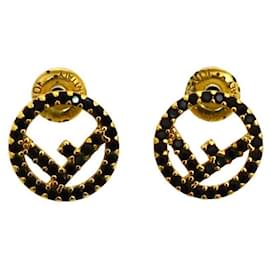 Fendi-Fendi Gold and Black Stud Earrings-Black,Golden