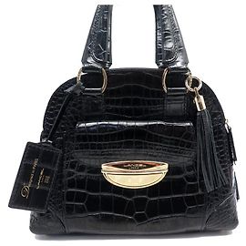 BORSA A MANO LANCEL ADJANI A03374 PELLE STILE CROCO NERA Nero