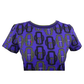 Hermès-NINE HERMES TSHIRT BELT BUCKLE PATTERNS XS 34 COTTON BLUE NEW-Blue