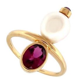 NEUER POIRAY-RING MIT PREISVOLLEN PERLEN 49 GRANAT 18K GELBGOLD Golden