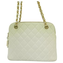 Chanel-VINTAGE CHANEL QUILTED CAVIAR LEATHER SHOPPING HAND BAG PURSE-Cream