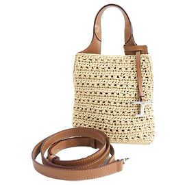 Bolsa micro 2WAY de couro e ráfia da Tod's Marrom