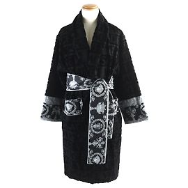 Versace Baroque Print Cotton Bathrobe M Black