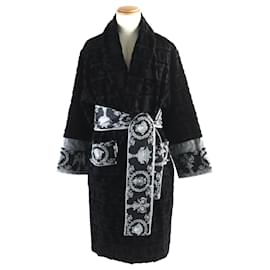 Versace-Versace Baroque Print Cotton Bathrobe M-Black