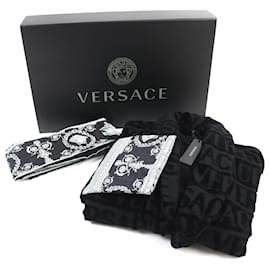 Versace-Versace Baroque Print Cotton Bathrobe M-Black