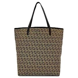Fendi-Fendi Beige and Brown Canvas Leather Tote Bag-Brown,Beige