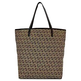 Fendi Beiger und Brauner Canvas-Leder-Shopper Braun Beige