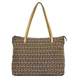 Fendi-Fendi Beige and Brown Canvas Leather Tote Bag-Brown,Beige