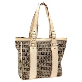 Fendi-Fendi Zucchino Tote Bag-Brown,Beige