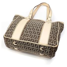 Fendi-Fendi Zucchino Tote Bag-Brown,Beige