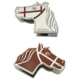 Hermès-Hermes Twilly Ring Cadrige Scarf-Brown,Silvery