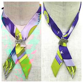 Hermès-Hermes Twilly Ring Cadrige Scarf-Brown,Silvery