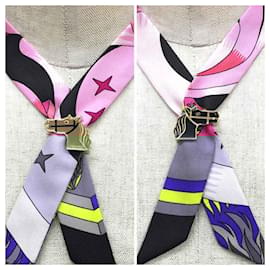 Hermès-Hermes Twilly Ring Cadrige Scarf-Black,Golden