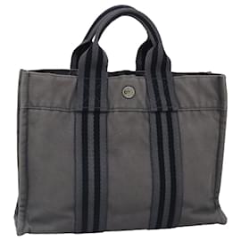Hermès-HERMES Fourre Tout PM Sac Tote Toile Gris Auth ti2343-Marron