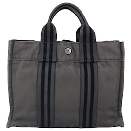 Hermès-HERMES Fourre Tout PM Sac Tote Toile Gris Auth ti2343-Marron