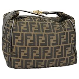 Fendi-FENDI Zucca Canvas Hand Bag Brown Black gold Auth ep6483-Brown,Black,Golden