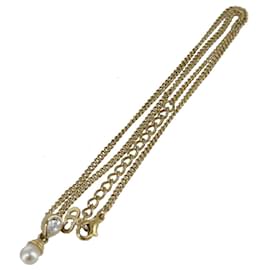 Christian Dior-Christian Dior Pearl Necklace metal Gold Auth yk15809-Golden