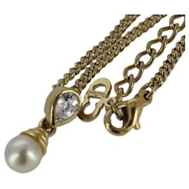 Christian Dior-Christian Dior Pearl Necklace metal Gold Auth yk15809-Golden