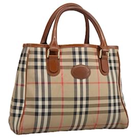 Autre Marque-Burberrys Nova Check Hand Bag Canvas Beige Gold Auth 99339-Beige,Golden