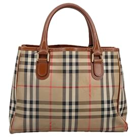 Autre Marque-Burberrys Nova Check Hand Bag Canvas Beige Gold Auth 99339-Beige,Golden