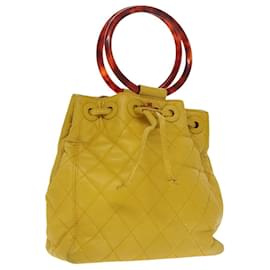 Chanel-CHANEL Matelasse Hand Bag Lamb Skin Yellow CC Auth 99932-Yellow