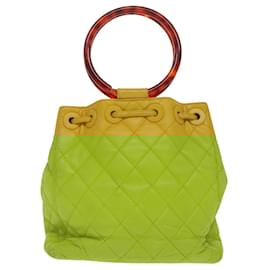 Chanel-CHANEL Matelasse Hand Bag Lamb Skin Yellow CC Auth 99932-Yellow