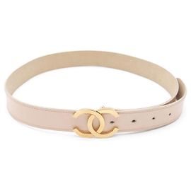 Cinto Chanel Bege Couro Dourado Bege Dourado