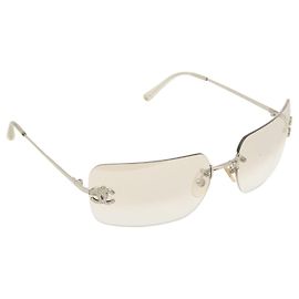 Occhiali da sole Chanel CC Logo strass argento Argento