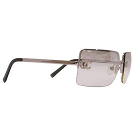 Chanel CC Logo Rhinestone Sunglasses Grey Silver Grey Silver hardware