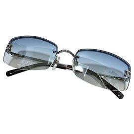 Chanel Sunglasses Blue and Silvery Plastic Silvery Blue