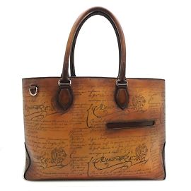 Berluti Toujours Scritto Leather Tote Bag Brown
