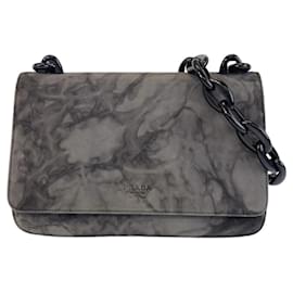 Prada-Prada Suede Plastic Chain Shoulder Bag-Grey