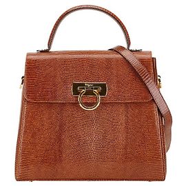 Salvatore Ferragamo Gancini Lizard Shoulder Bag Brown