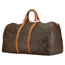 Louis Vuitton-Louis Vuitton Monogram Keepall 55 Travel Bag M41424-Brown