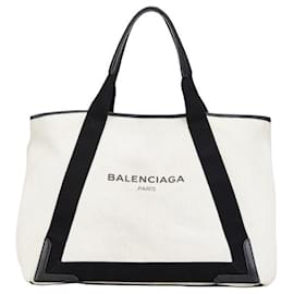 Balenciaga-Balenciaga Canvas Leather Cabas M Tote Bag-White