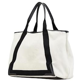 Balenciaga-Balenciaga Canvas Leather Cabas M Tote Bag-White