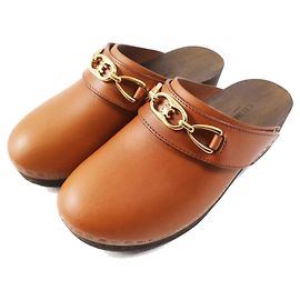 Céline Mule de couro Celine Triomphe em madeira marrom Outro