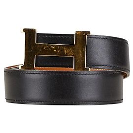 Hermès Hermes Constance H Buckle Leather Belt Black
