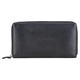 Balenciaga-Balenciaga Leather Logo Zip-Around Wallet-Black