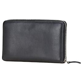 Balenciaga-Balenciaga Leather Logo Zip-Around Wallet-Black