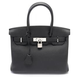 Hermès-Hermes Birkin 30 Handbag in Black Togo Leather-Black