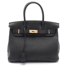 Hermès-Hermes Birkin 30 Handbag in Black Togo Leather-Black