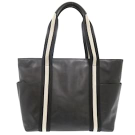 Bally-BALLY Leather Black Stripe Tote Bag-Black,White