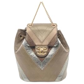 Chanel-Chanel V-Stitched Leather Rucksack-Brown,Multiple colors
