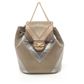 Chanel-Chanel V-Stitched Leather Rucksack-Brown,Multiple colors