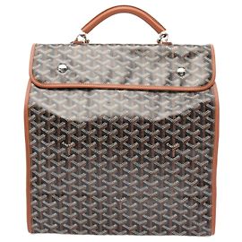 Mochila de lona revestida e couro Goyard Marrom Preto Branco