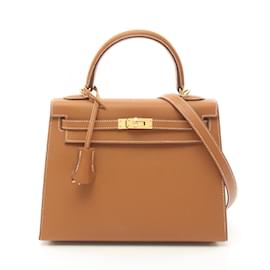 Hermès-Sac à main Hermes Kelly 25 en cuir Epsom marron-Marron