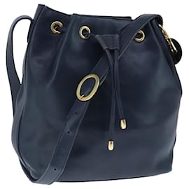 Christian Dior-Christian Dior Shoulder Bag Leather Navy Gold Auth 101190-Golden,Navy blue