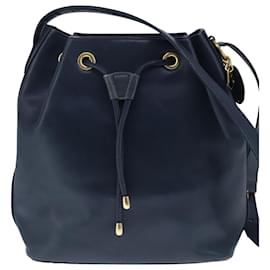 Christian Dior-Christian Dior Shoulder Bag Leather Navy Gold Auth 101190-Golden,Navy blue